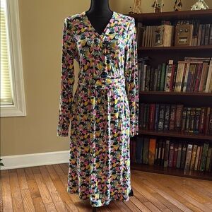 Boden Pink and Red Sheath Dress with V-Neck